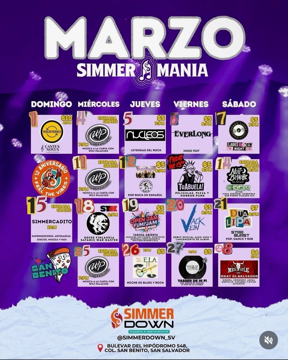 Simmer Manía — Programación Mensual